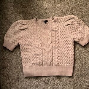 Express Cream Crew Neck Sweater with Intricate Knit Design